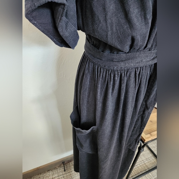 URBAN OUTFITTERS LINEN BLEND WRAP DRESS WITH DEEP POCKETS - Picture 3 of 12